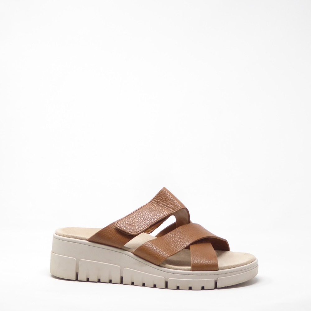 Vionic Women Uptown Sunset Sandals Brown Leather Platform Slide 8 Wide